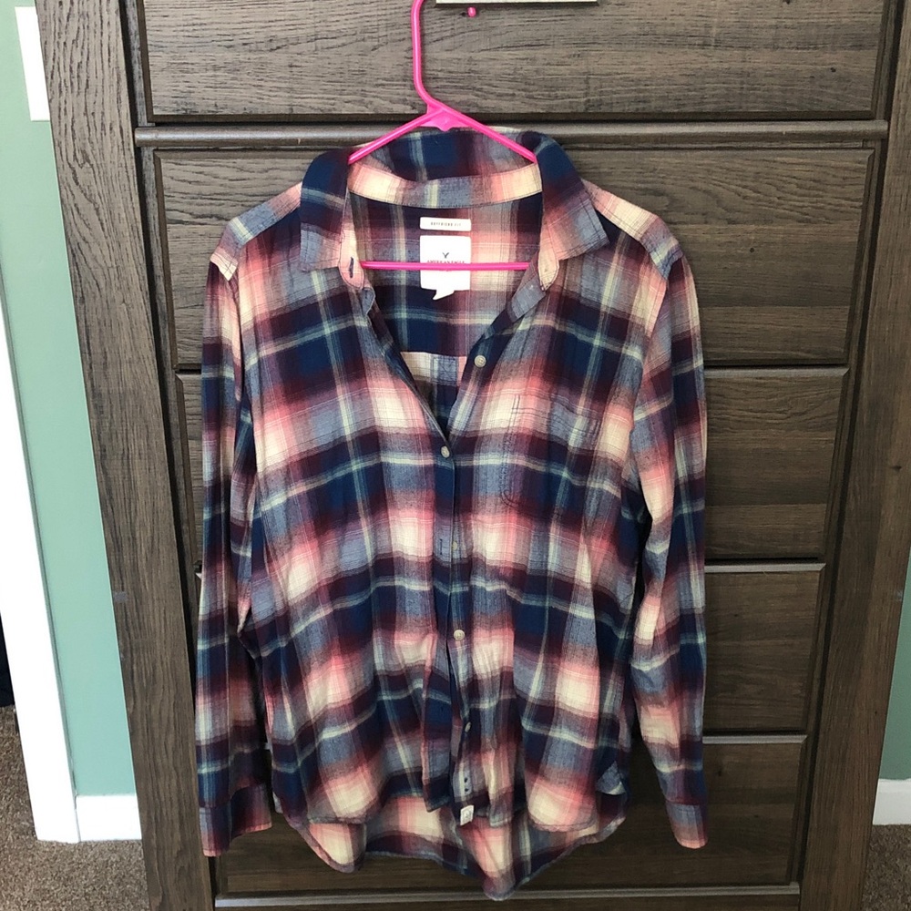 American Eagle Outfitters Plaid Button Down Shirt - Blue and Red